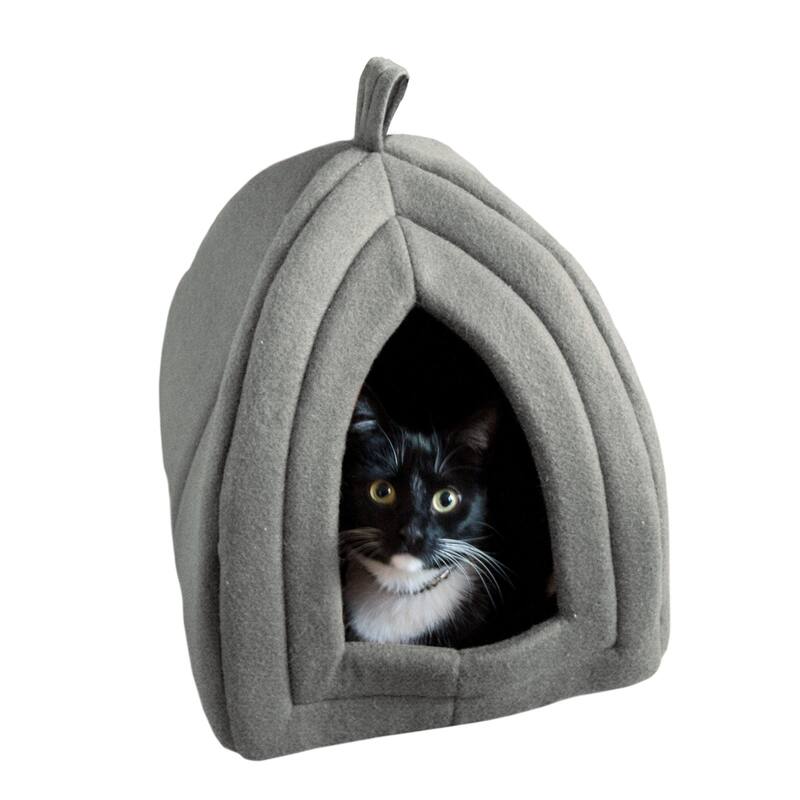 Petmaker Cozy Kitty House Cave Plush Cat Tent Bed with Removable Foam Cushion - Grey