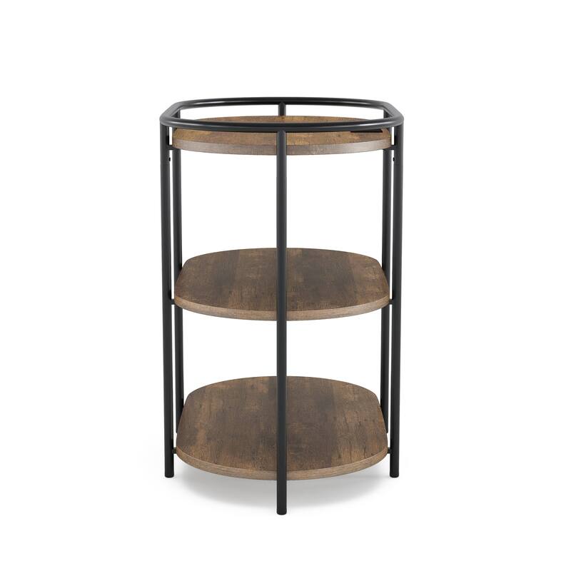 Moore Industrial Brown 26-inch Steel 3-Tiered Side Table with USB Ports and Outlets by Furniture of America