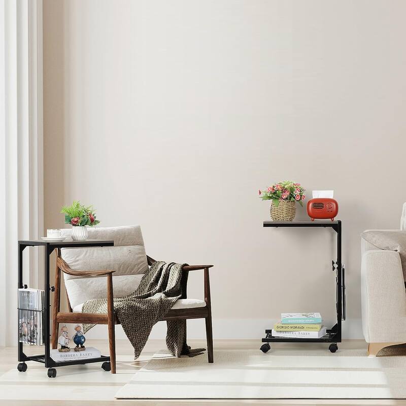 C Shaped End Table Height Adjustable with Metal Frame