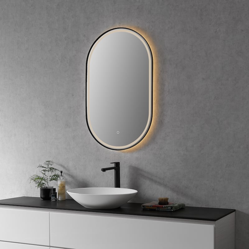 Altair Oleggio Oval Framed in Matte Black Vanity LED Lighted Wall Mirror - 36 in.
