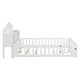 preview thumbnail 8 of 37, Full Size Multifunctional Kids Floor Bed with Storage Headboard and Blackboard, Teens Wooden Platform Bed Frame with Guardrails