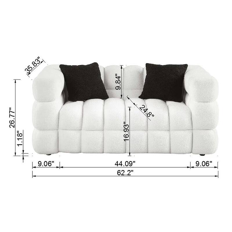 Modern Marshmallow Boucle Sofa with Solid Wood Frame and 2 Pillows