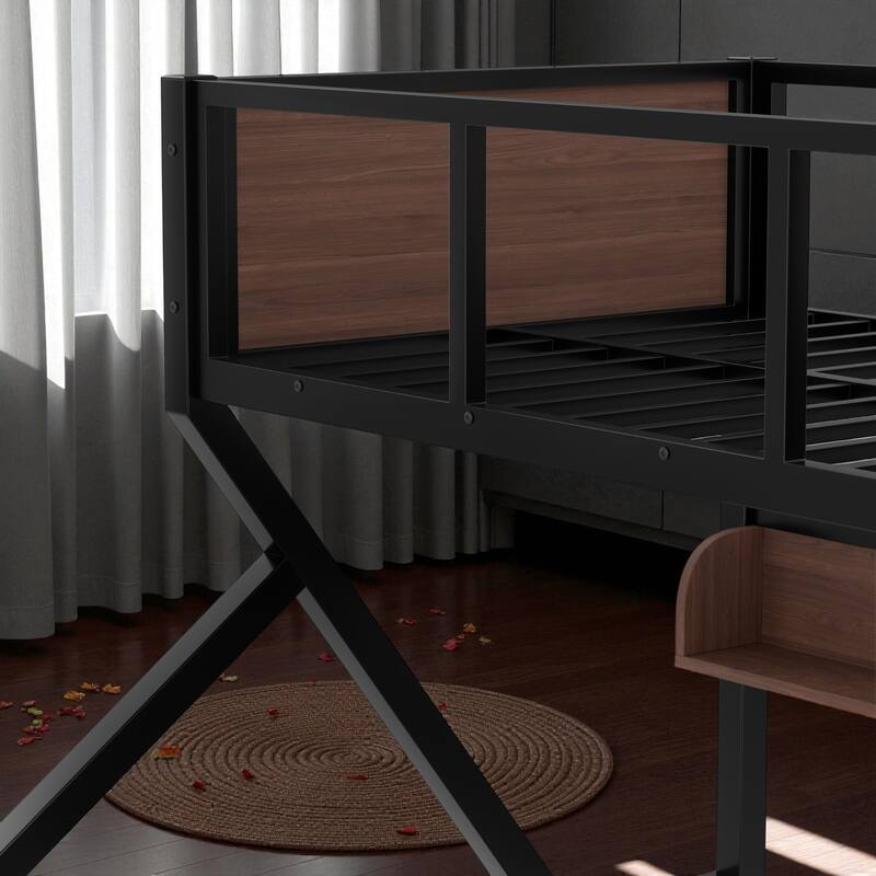 Twin over Full / Twin XL over Queen Metal Bunk Bed with Storage Shelves & LED Lights, Sturdy Noise-Free Space-Saving Design