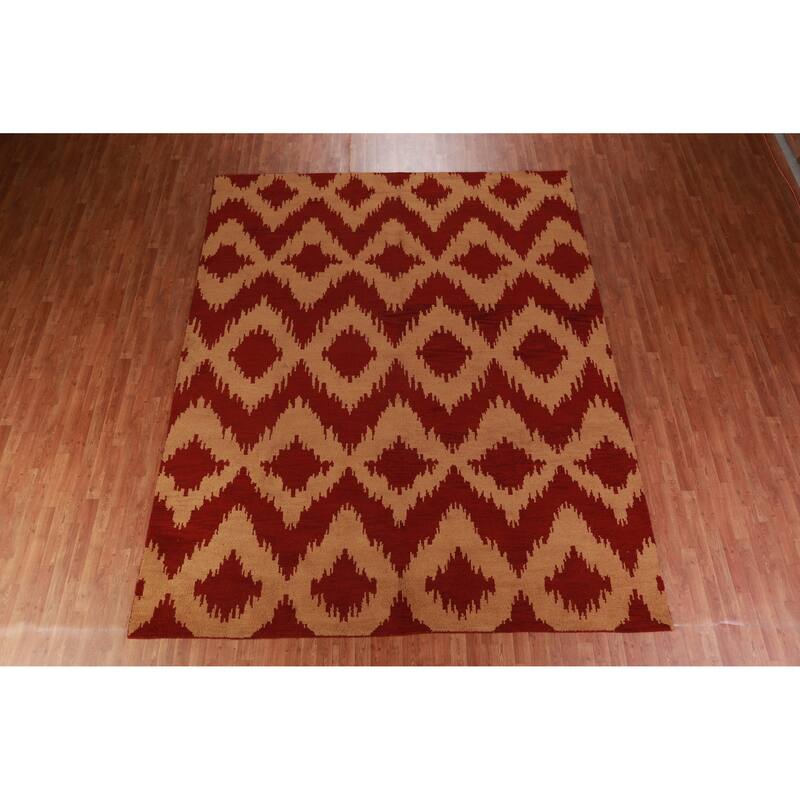 Hand Knotted Oriental 100% Wool Carpet Modern Geometric Oranges & Rust Moroccan Area Rug - 11' 7'' X 9' 5''