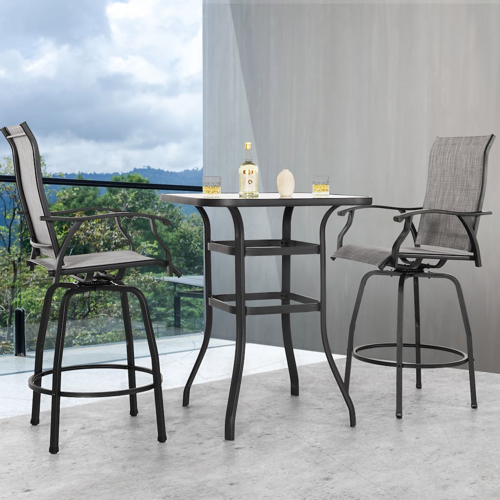 Outdoor 3-Piece Textilene Bar Set, Swivel Bar Stools and Bar Table