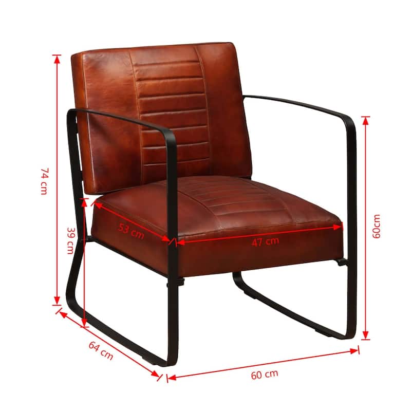 vidaXL Sofa Single Sofa Chair with Metal Frame for Living Room Genuine Leather - 23.6" x 25.2" x 29.1"