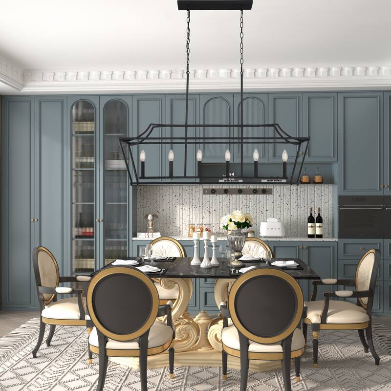 Farmhouse Black 6-light Rectangle Chandelier Linear Lighting for Dining Room