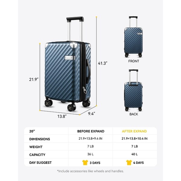 Luggage with Spinner Wheels, Polycarbonate Expandable Hard Shell