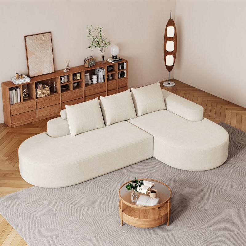 Roomfitters 108.5" Modern Curved Chenille Sectional Sofa, Modular L-Shaped Couch with 3 Pillows