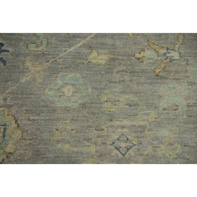 Handmade Gray Oushak Vegetable Dye Area Rug, Floral Geometric Carpet - 11' 8'' X 9' 0''