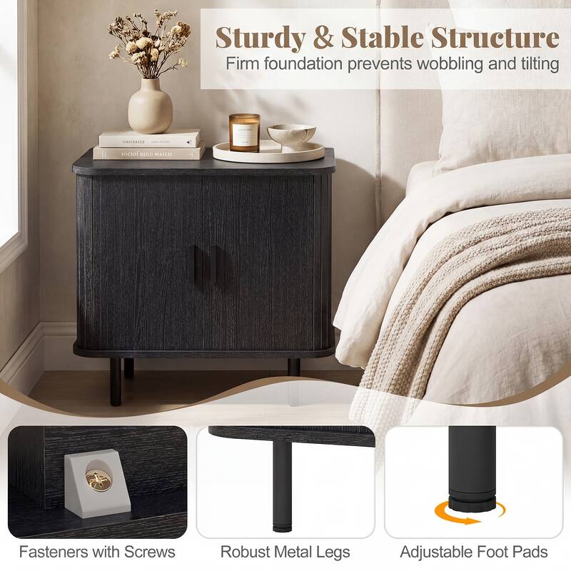 Gymax 2PCS End Table Mid Century Nightstand w/Sliding Tambour Doors &