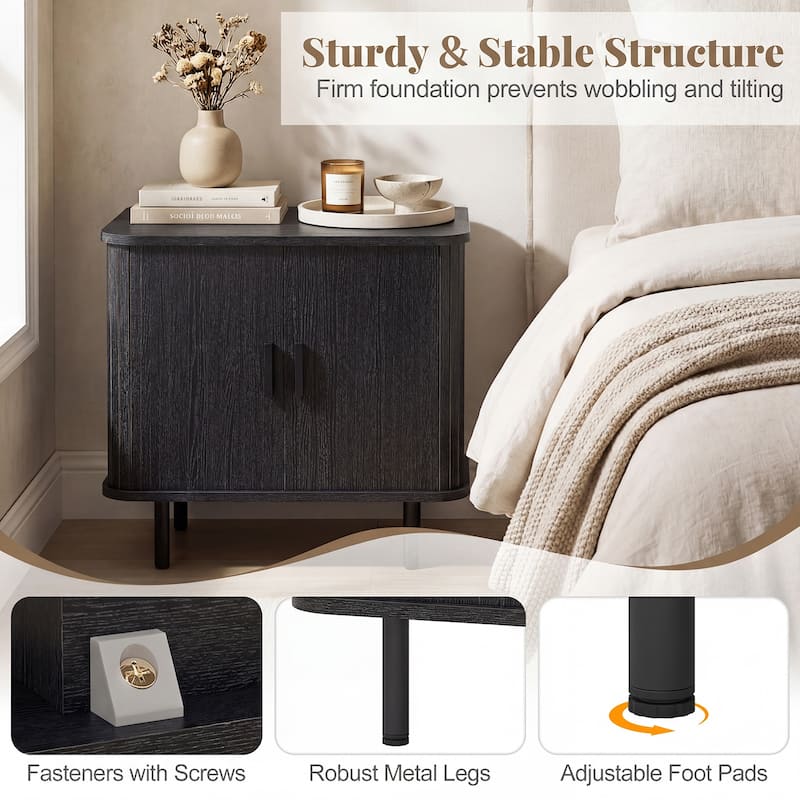 Gymax End Table Modern Mid Century Nightstand w/Sliding Tambour Doors