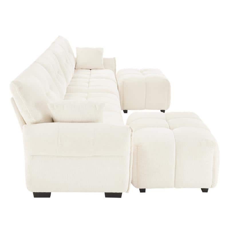 141.7" Chenille 4 Seater Upholstered Sofa with 2 Ottoman
