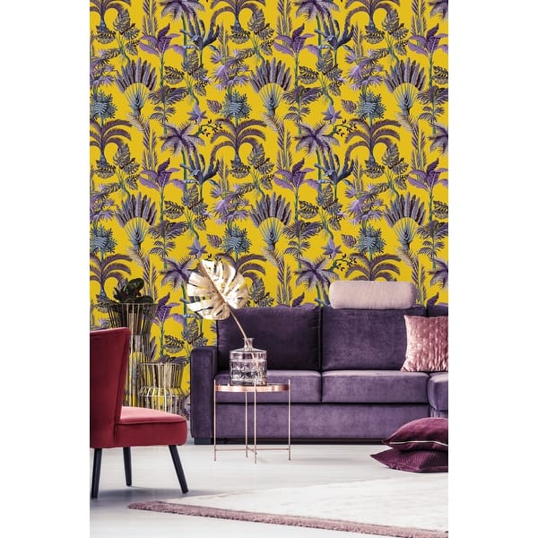 Purple Palm Leaves Peel and Stick Wallpaper - Overstock - 32616912