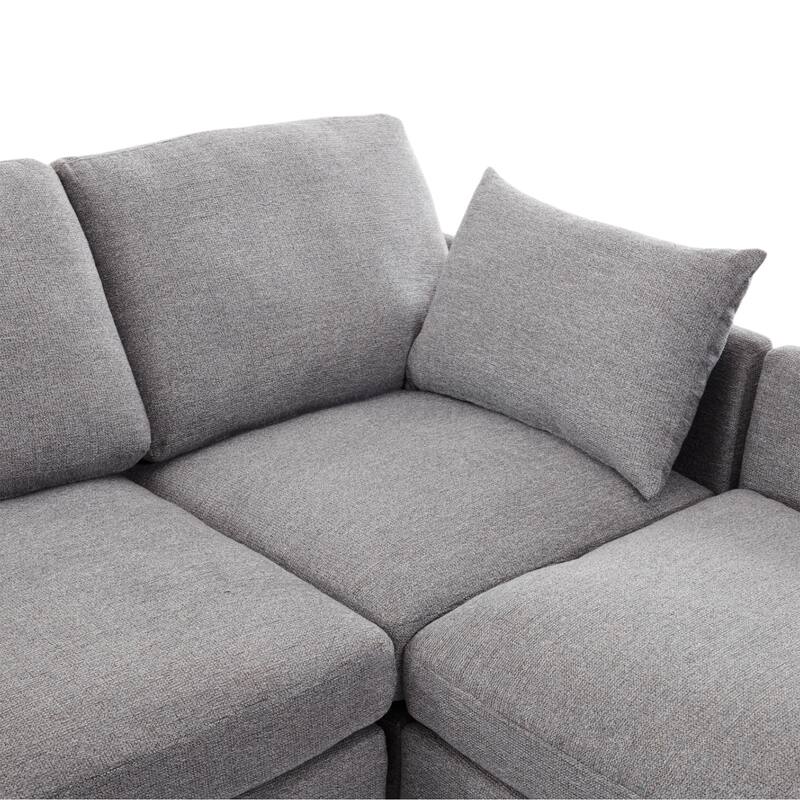 85.4" Chenille Modular Sectional Sofa with Ottoman and USB Ports - U/L-Shaped Convertible Design