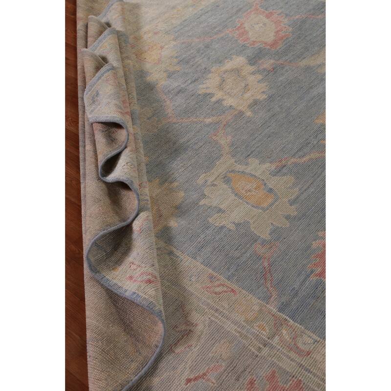 Hand Knotted Oriental 100% Wool Carpet Transitional All-Over Navy Blue & Blues Oushak Area Rug - 12' 5'' X 8' 11''