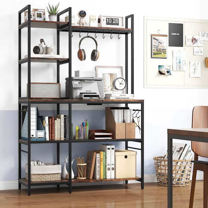 Costway Bakers Rack 5-Tier Coffee Bar Table with 10 S-Shaped Hooks & - See Details