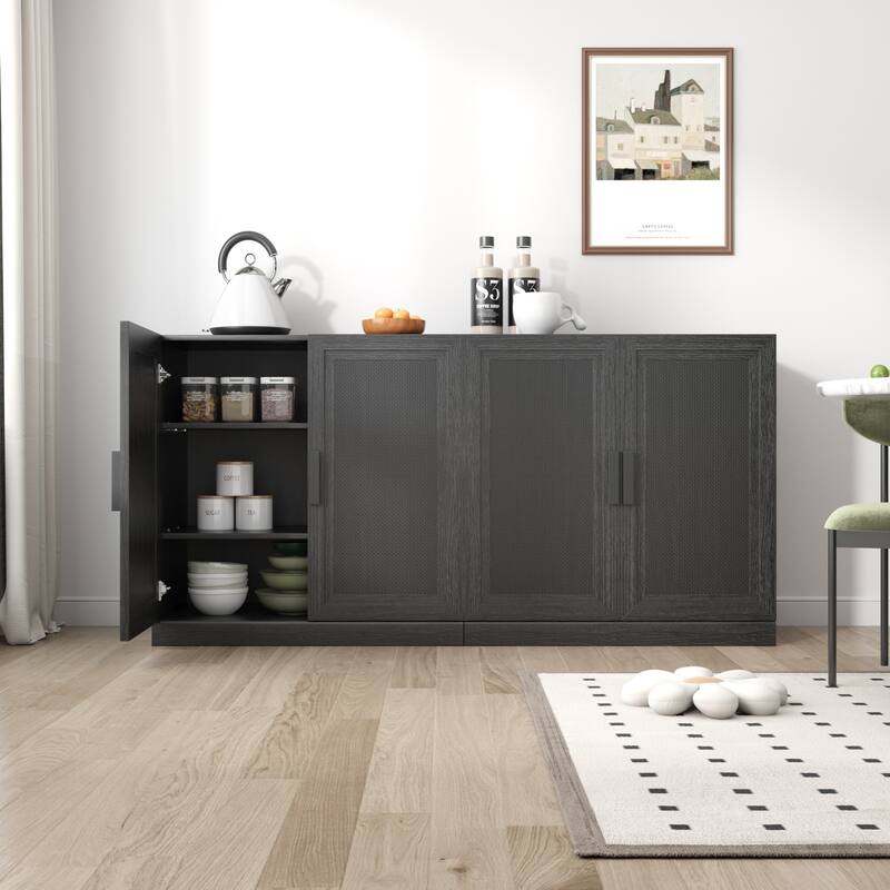 Modular Sideboard Cabinet with Storage Buffet Cabinet with Rattan Doors for Living Room Kitchen Dining Room Entryway