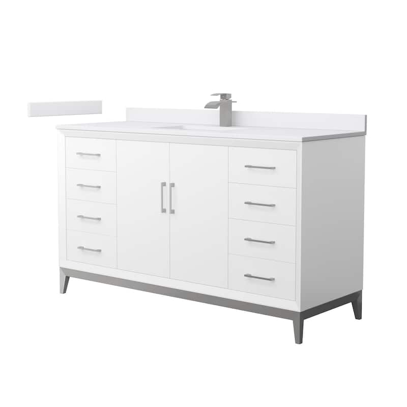 Wyndham Collection WCH818160S-VCA-UNSMXX Amici 60" Free Standing - White / White Cultured Marble Top / Brushed Nickel