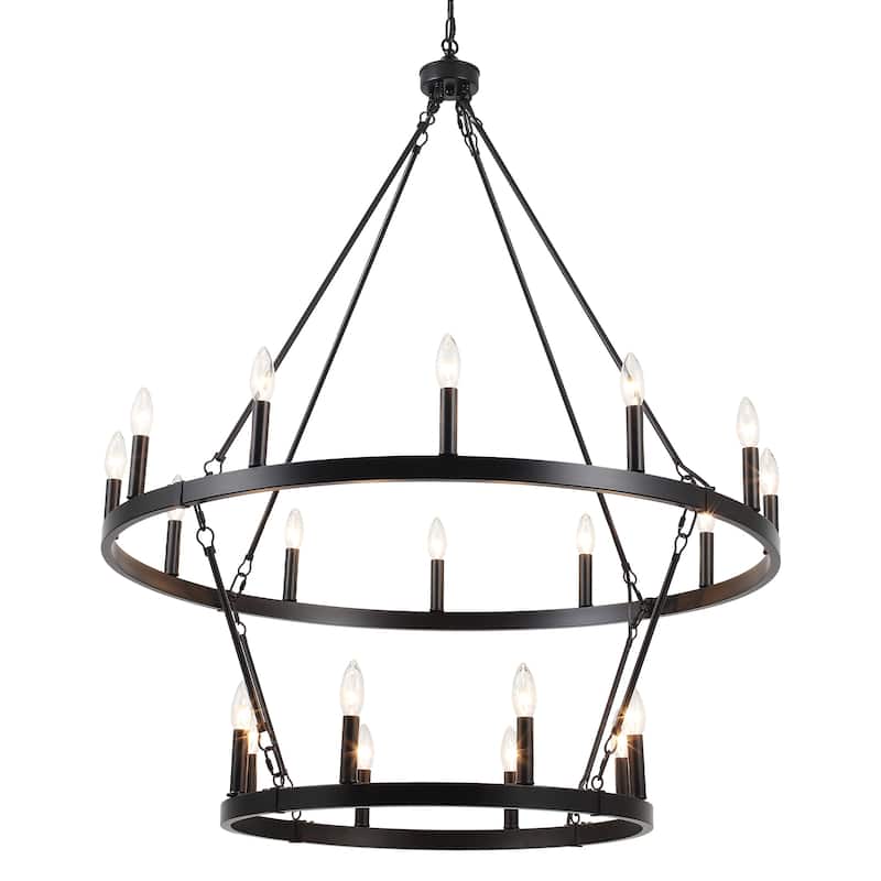 20-Light 39.17-inch Two Tier Wagon Wheel Chandelier for Kitchen
