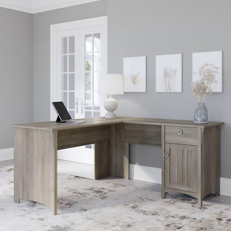 Bush Furniture Salinas 60W L Shaped Desk with Drawers and Storage - Driftwood Gray