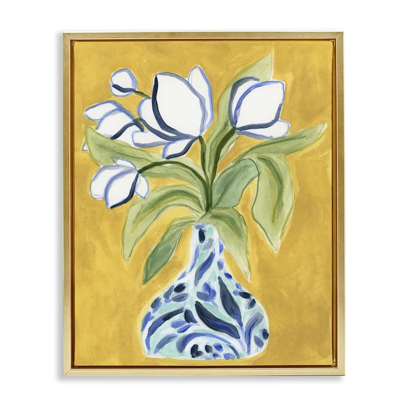 Stupell Bright Tulips in Vase Framed Floater Canvas Wall Art Design By June Erica Vess - 25 x 31 - Gold