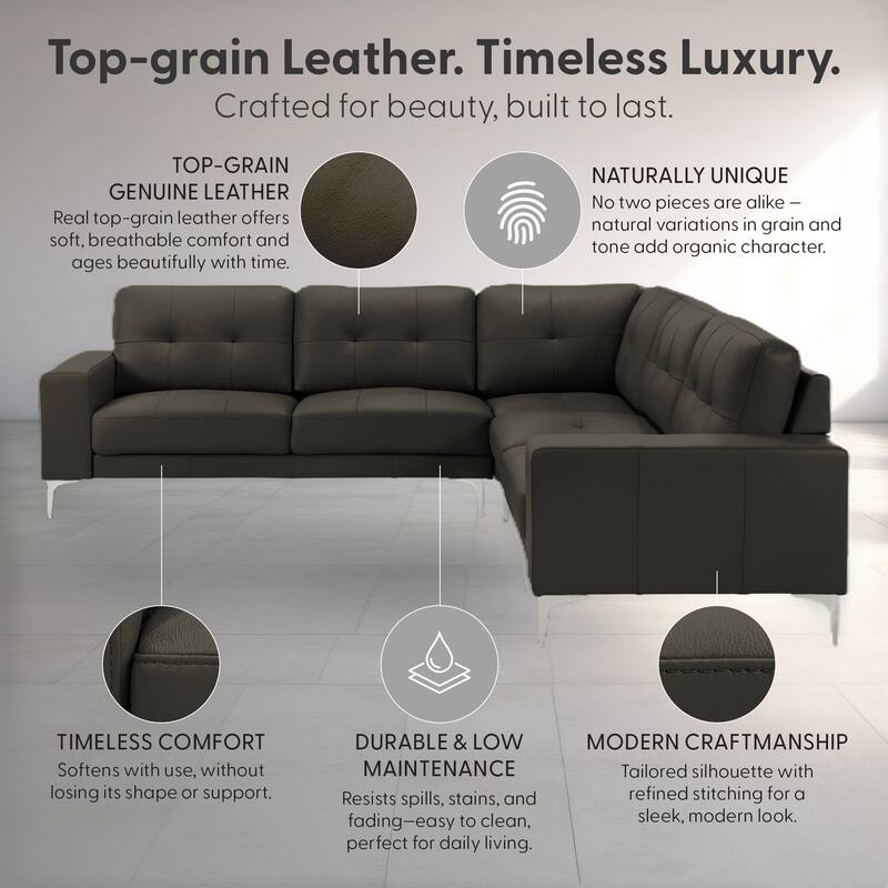 Pimentel Modern 102 in. Modern Top Grain Genuine Leather Sectional Sofa with Tufted Back and Track Arms