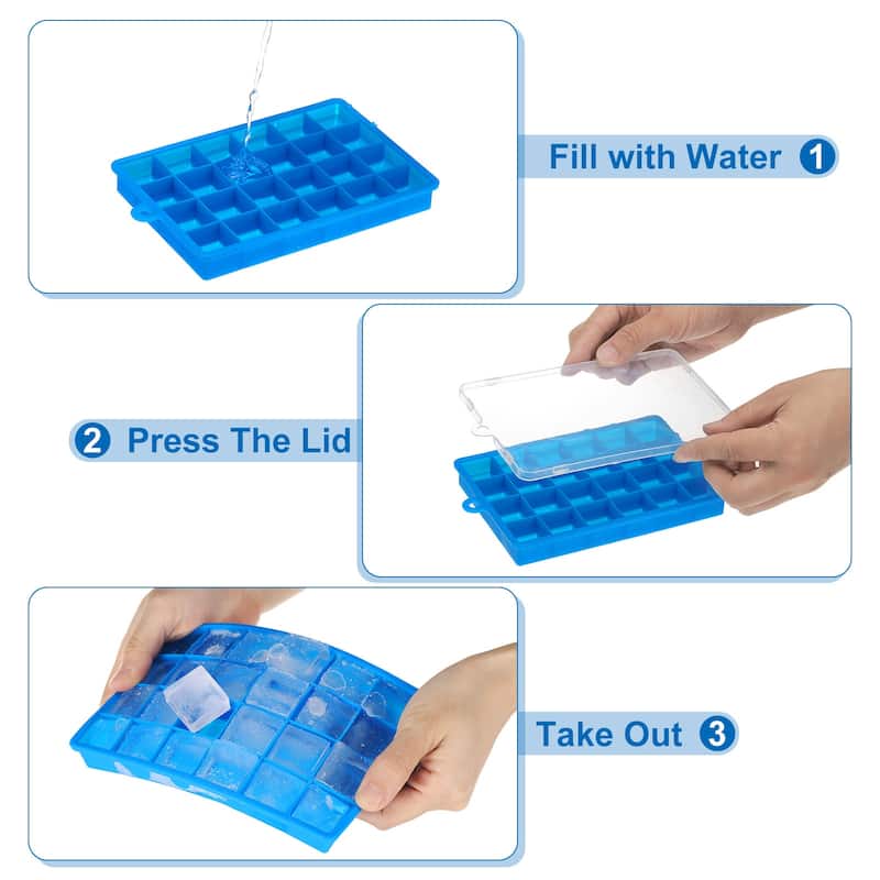 4pcs Ice Cube Tray with Lids, Silicone Square Ice Molds for Freezer