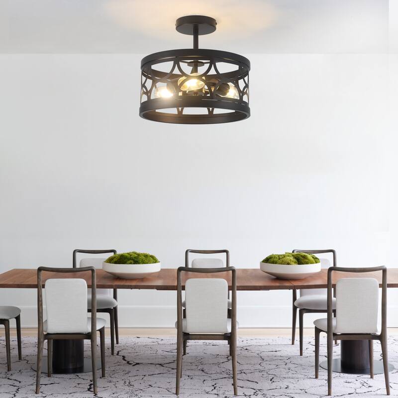 3-Light Metal Hanging Semi-Flush Mount Light Ceiling Light for Kitchen Island
