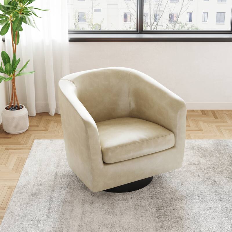 Faux Leather Wide Seat Swivel Barrel Chair