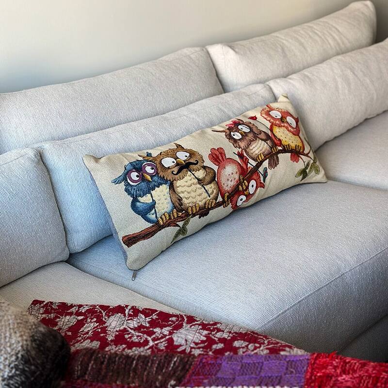 Owls on Branch Tapestry Throw Pillow