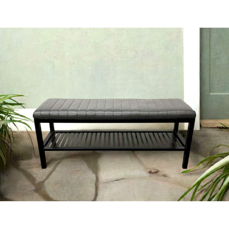 Solid Bamboo Ribbed Padded 40" Bench with Shelf