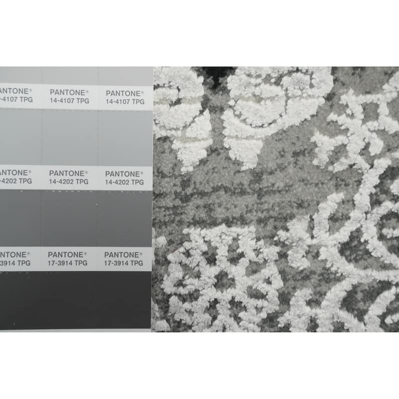 Machine Made Oriental Polyester Carpet Geometric Greys & Charcoal Distressed Area Rug - 7' 5'' X 5' 2''