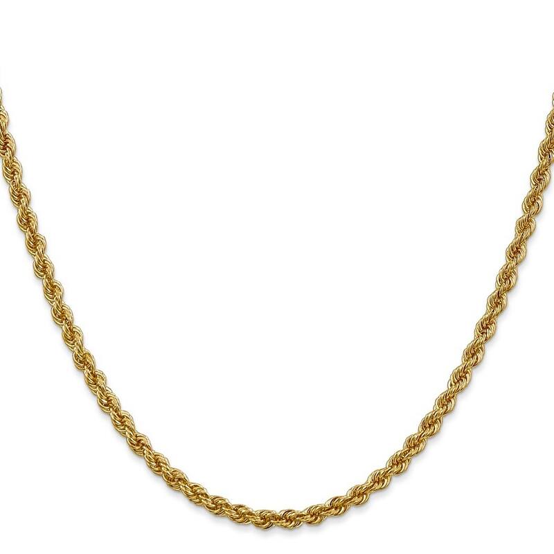 Curata 14k Yellow Gold Solid 3mm Handmade Regular Rope Chain Bracelet Lobster Claw