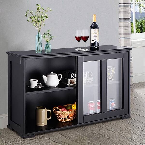 Shop Costway Storage Cabinet Sideboard Buffet Cupboard Glass