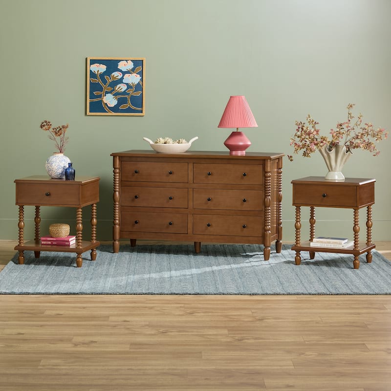 Walker Edison Spindle Dresser and 1-Drawer Nightstands Bedroom Set