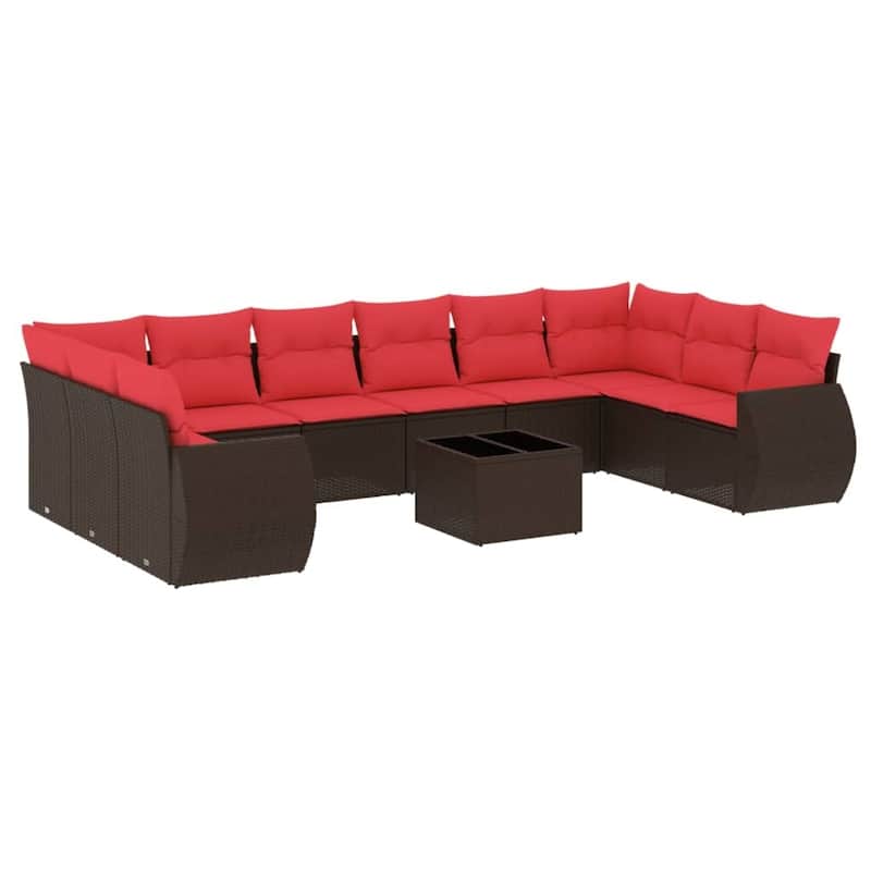 vidaXL 10 Piece Patio Sofa Set with Cushions Grey Poly Rattan - 24.4" x 24.4" x 27.2"