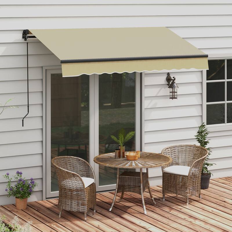 8' x 6.5' Manual Retractable Patio Awning with UV-Resistant Fabric & Adjustable Tilt for Deck, Balcony or Yard