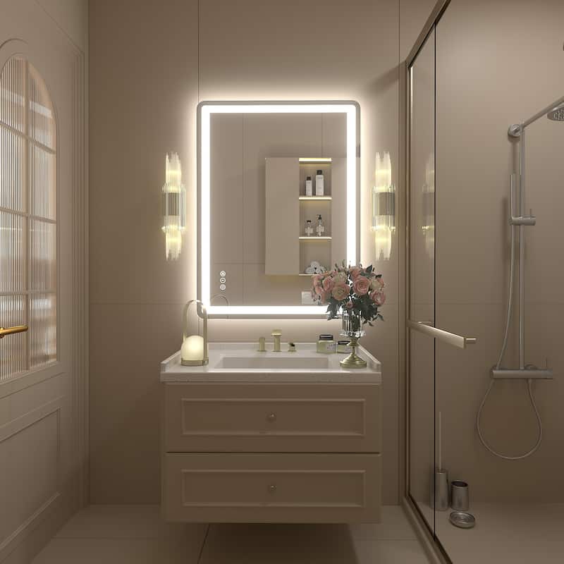 UL Certified Frameless LED Front Light and Backlit 3 Colors Dimmable Anti-Fog Wall Bathroom Vanity Mirror