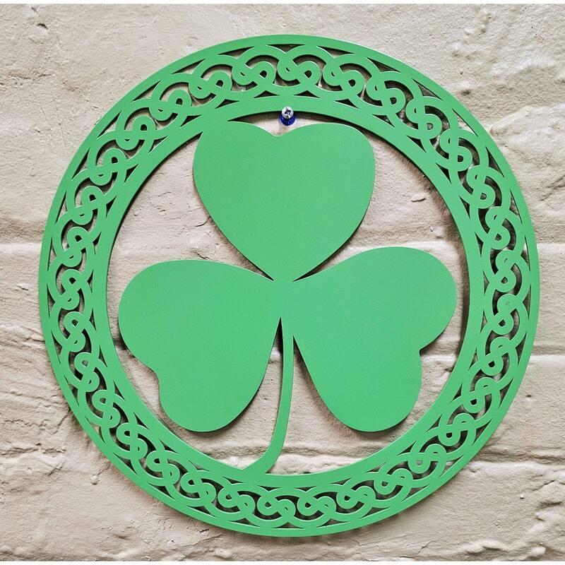 Steel Shamrock Wall Hanging with Celtic Knots and Round Design - 12” L x 12” H