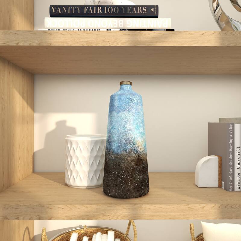 Blue Glass Galaxy Inspired Abstract Decorative Vase with Gold Top