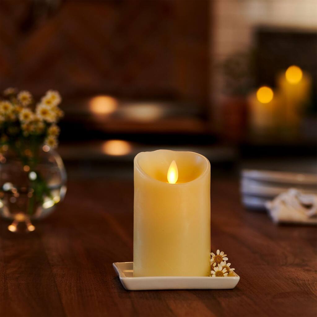 LUMINARA - Ivory Flameless Candle Pillar - Scallop Top Vanilla Scented - 3.0" x 4.5" or 6.5"