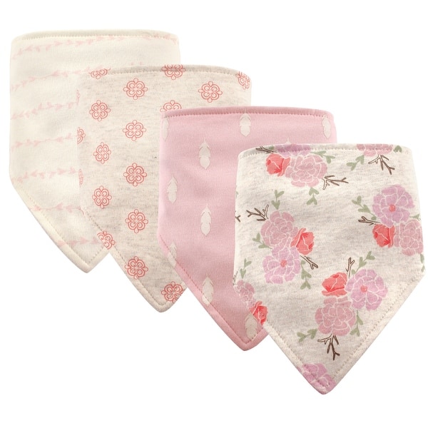 slide 1 of 1, Hudson Baby Infant Girl Cotton Bandana Bibs 4pk, Boho Flower, One Size - Boho Flower - One Size One Size - Boho Flower
