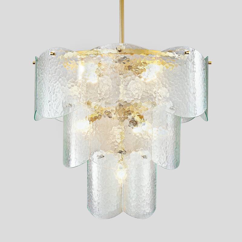 8-Light Gold Pendant Hanging Light Fixture Modern Branch with Glass Lampshade Chandelier