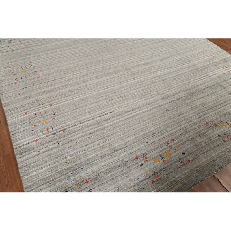 All-Over Striped Gabbeh Indian Square Rug Hand-Knotted Wool Carpet - 7'10"x 7'11"