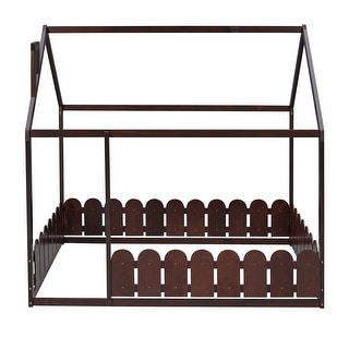 Full House Kids Bed w/ Roof & Fence,Slats are not Included,Espresso