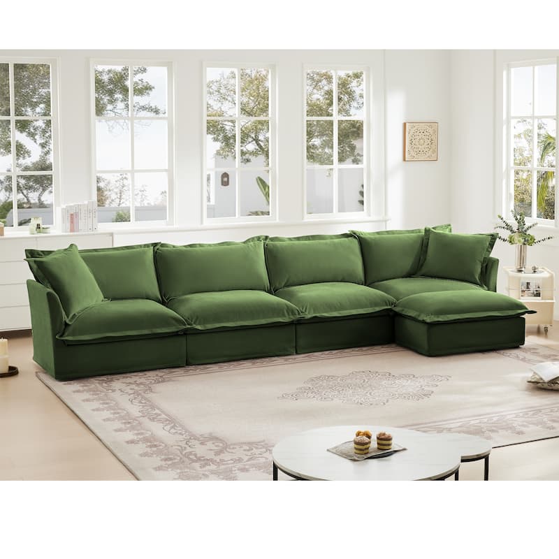 Modern Deep Seat Modular Sofa with Removable Chenille Covers and Plush Cushions for Living Room and Guest Room