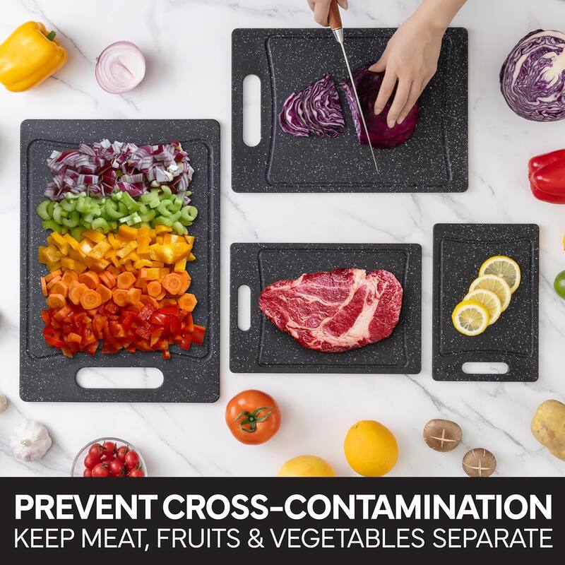 COOK WITH COLOR Non-Slip Cutting Board Set – Kitchen Essentials with Easy Grip Handle, 4 Cutting Boards - 6x9.5 - 12x 17