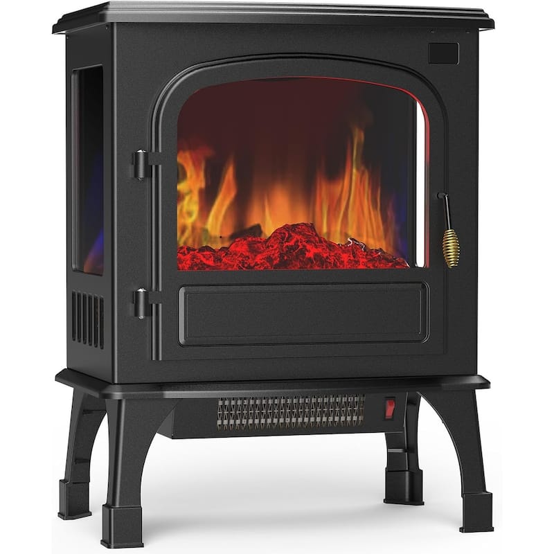 Electric Fireplace Heater 26 in Freestanding Fireplace Stove Infrared Fireplace with 3D Flame Effect Remote Control - single door