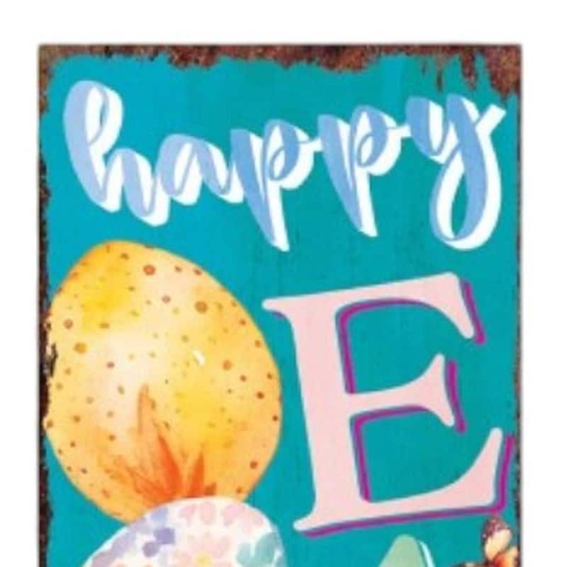 HomeRoots 36" Turquoise Pink And Yellow Solid Wood Happy Easter Easter Easter Egg Porch Sign